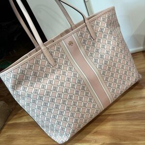 Tory Burch Pink and Cream Geometric Tote